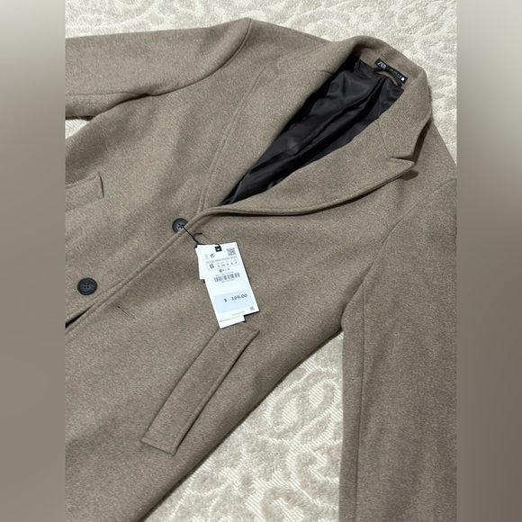 Zara Men L Wool Blend Over Coat Mink Brown Welt Pockets Long Sleeve - Picture 1 of 6